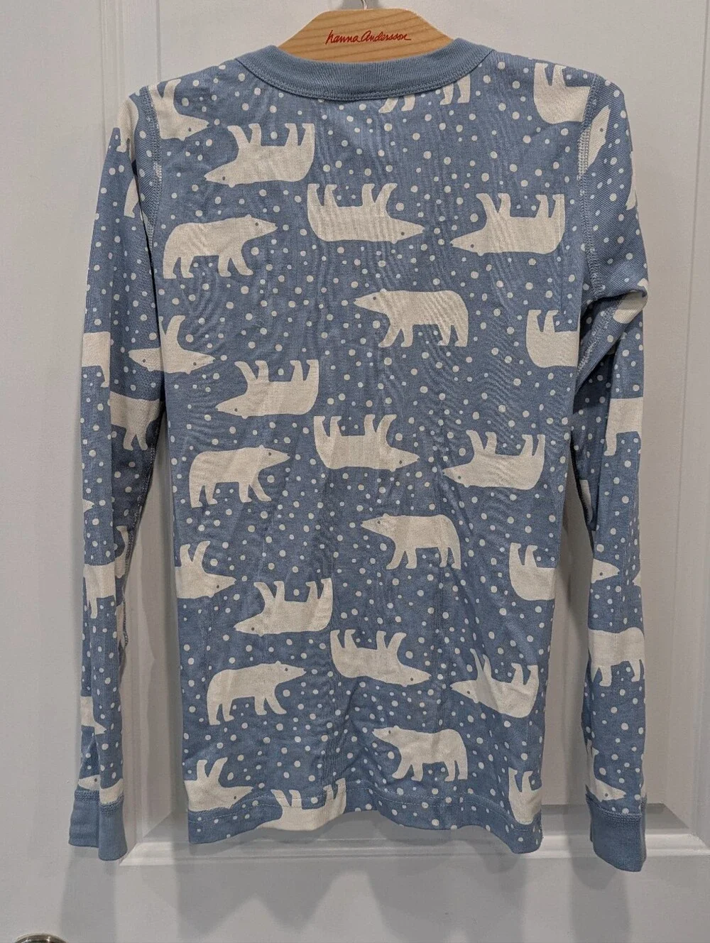 Hanna Andersson Kids Long John Cotton Pajamas Blue Polar Bear Boy Girl 150 12